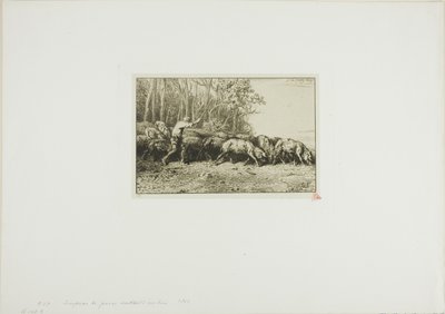 Branco di maiali che esce da un bosco da Charles Emile Jacque