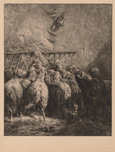 Interno di un recinto per pecore da Charles Emile Jacque