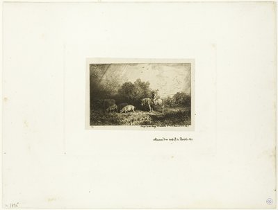 Paesaggio con uomo a cavallo, maiali e mucca da Charles Emile Jacque