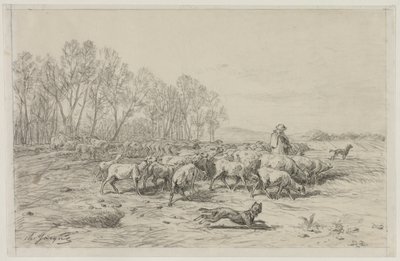 Paesaggio con gregge di pecore, 1800 da Charles Emile Jacque