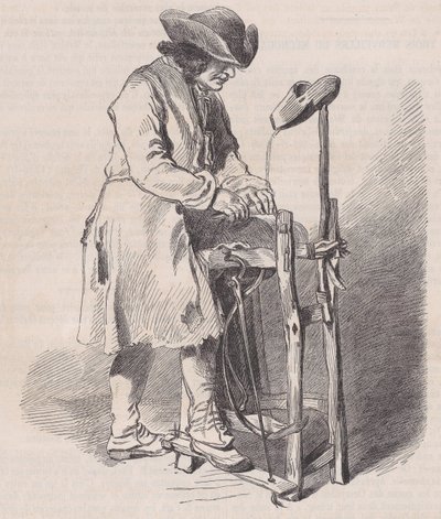 Musée du Louvre, collezione di disegni, Le Remouleur, di Watteau, dal Magasin Pitto..., ca. 1852 da Charles Emile Jacque