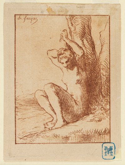 Donna nuda seduta vicino a un ruscello da Charles Emile Jacque