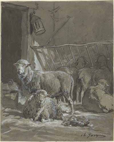 Pecore in una mangiatoia da Charles Emile Jacque
