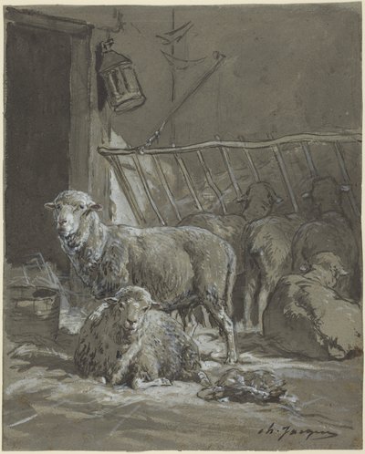 Pecore in una mangiatoia da Charles Emile Jacque