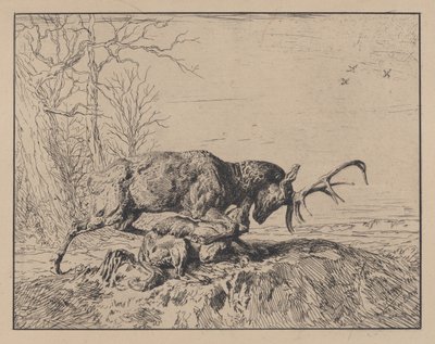 Cervo che combatte un lupo, dopo Antoine Louis Barye, 1846 da Charles Emile Jacque