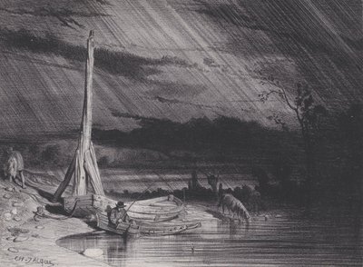 Il pescatore, tempo piovoso da Charles Emile Jacque