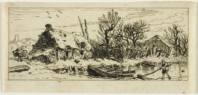 Lo stagno ghiacciato, piccola tavola da Charles Emile Jacque
