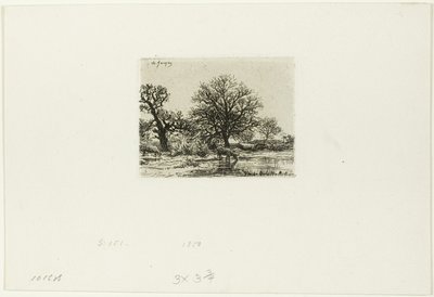 Alberi e mucche vicino a uno stagno da Charles Emile Jacque