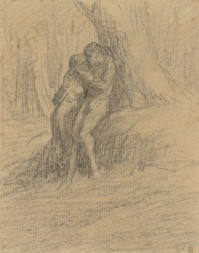 Coppia di contadini che si bacia sotto un grande albero da Charles Emile Jacque