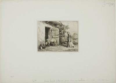 Donna che riporta a casa i suoi maiali da Charles Emile Jacque