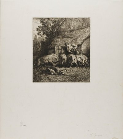 Donna che nutre sei maiali da Charles Emile Jacque