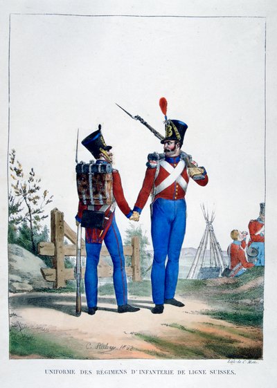 Uniforme di un reggimento di fanteria svizzera, Francia, 1823 da Charles Etienne Pierre Motte