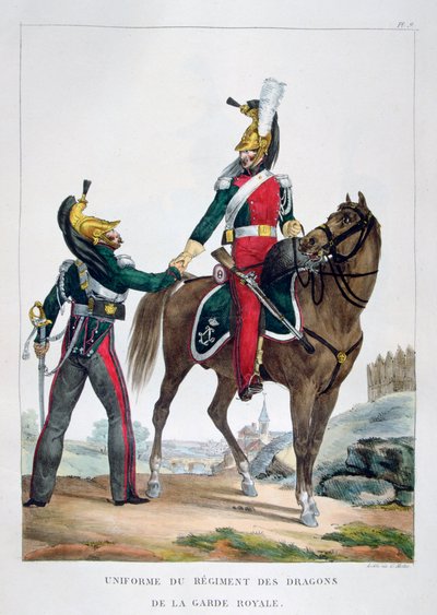 Uniforme di un reggimento di dragoni della guardia reale, Francia, 1823 da Charles Etienne Pierre Motte