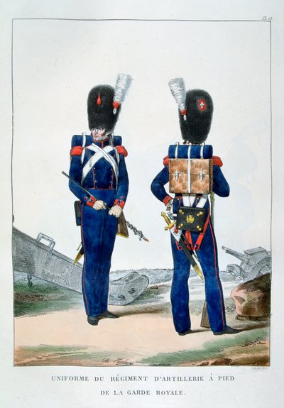 Uniforme di un reggimento di artiglieria a piedi della guardia reale, Francia, 1823 da Charles Etienne Pierre Motte