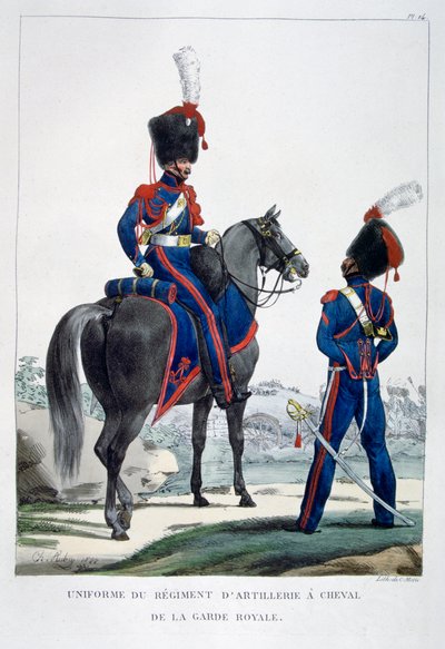 Uniforme di un reggimento di artiglieria a cavallo della guardia reale, Francia, 1823 da Charles Etienne Pierre Motte