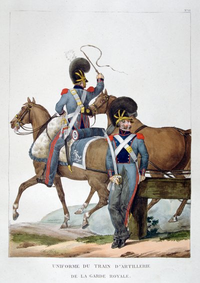 Uniforme di un reggimento di treno di artiglieria a cavallo della guardia reale, Francia, 1823 da Charles Etienne Pierre Motte