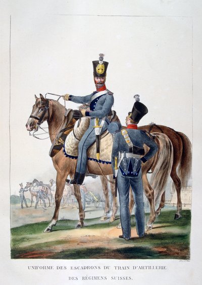 Uniforme di uno squadrone di artiglieria a cavallo di un reggimento svizzero, Francia, 1823 da Charles Etienne Pierre Motte