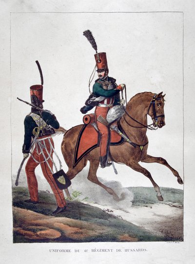 Uniformi del 6º reggimento degli ussari francesi, 1823 da Charles Etienne Pierre Motte