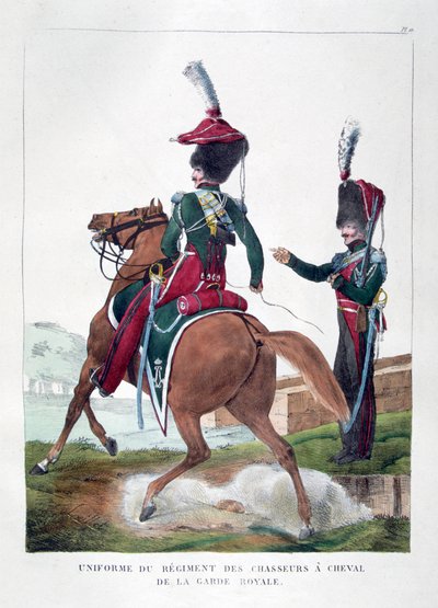 Uniformi del reggimento cacciatori a cavallo della guardia reale francese da Charles Etienne Pierre Motte