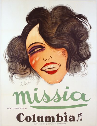 Poster della Columbia Records che pubblicizza la cantante francese, Missia, c.1935 da Charles Felix Gir