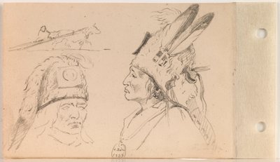 Studi di Palaneapape (Colpito-da-Ree o Colpito-da-Arikara) e un cane con travois (foglio 21 verso) da Charles Ferdinand Wimar