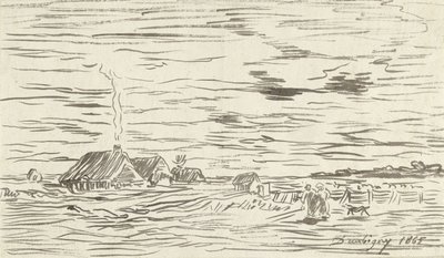 Case contadine in terra pianeggiante da Charles Francois Daubigny