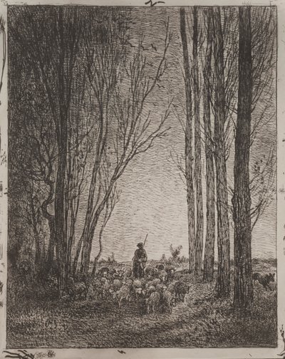 Raccolta del gregge, impressione originale 1862, stampata nel 1921 da Charles Francois Daubigny