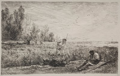 Fienagione, impressione originale 1862, stampata nel 1921 da Charles Francois Daubigny