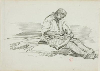 Uomo che ripara una falce da Charles Francois Daubigny