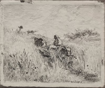 Sentiero attraverso il campo di grano, impressione originale 1862, stampato nel 1921 da Charles Francois Daubigny