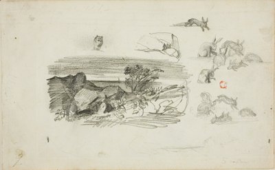 Schizzi: Ambientazione rocciosa e conigli da Charles Francois Daubigny