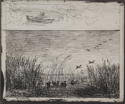 Palude con anatre, impressione originale 1862, stampata nel 1921 da Charles Francois Daubigny