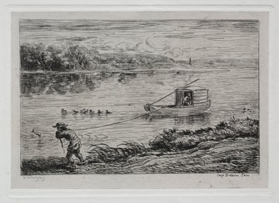 Il Viaggio in Barca: Il Mozzo che Tira la Fune o Tirare con la Fune da Charles Francois Daubigny