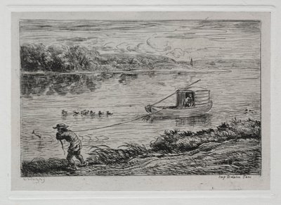 Il viaggio in barca: mozzo che tira la fune da Charles Francois Daubigny