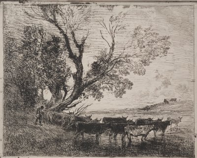 Il Guado, impressione originale 1862, stampato nel 1921 da Charles Francois Daubigny