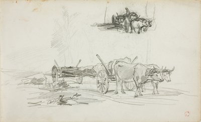 Due schizzi di buoi che trainano un tronco da Charles Francois Daubigny