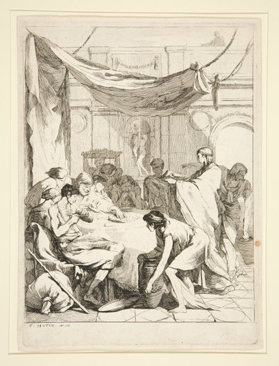 Nutrire gli affamati, dalla serie Sept Oeuvres de Misericorde da Charles Francois Hutin