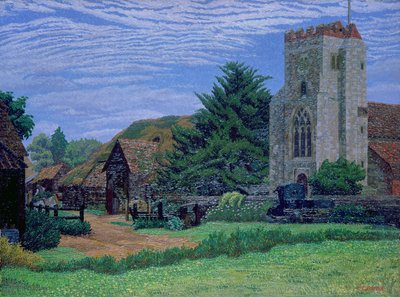 Chiesa e Fienile, Waltham St. Lawrence da Charles Ginner