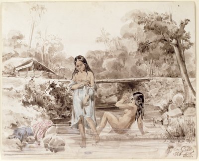 Tahitiani che fanno il bagno, 1844 da Charles Giraud