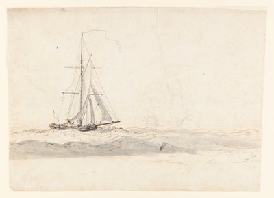 Un cutter al vento con una nave in lontananza da Charles Gore