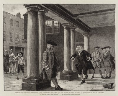 Il colonnato sotto il Municipio, Rochester, Hogarth e gli altri pellegrini che giocano a campana sui lastroni da Charles Green
