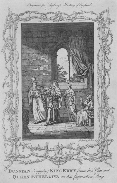 Dunstan trascina il Re Edwy dalla sua Consorte Regina Ethelgiva nel Giorno della sua Incoronazione, 1773 da Charles Grignion