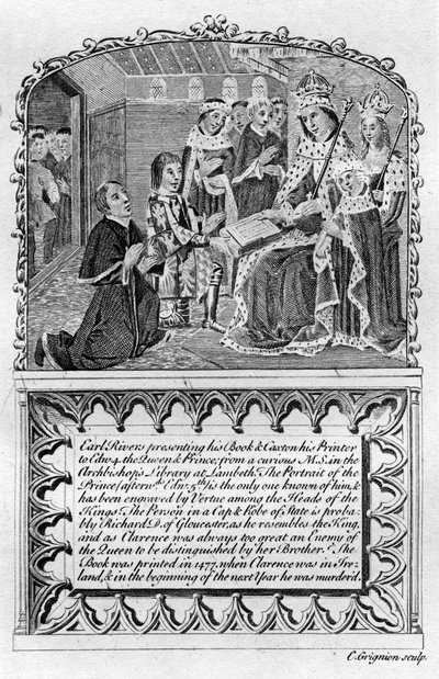 Earl Rivers presenta il suo libro al re Edoardo IV da Charles Grignion