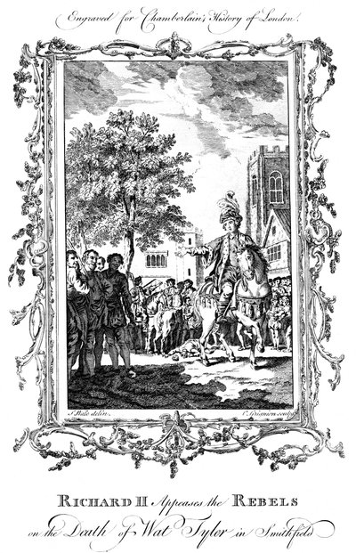 Re Riccardo II placa i ribelli alla morte di Wat Tyler, Smithfield da Charles Grignion