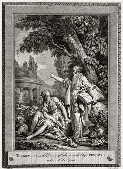 Telemaco, nel deserto di Oasis, è consolato da Termosiris un sacerdote di Apollo, 1774 da Charles Grignion