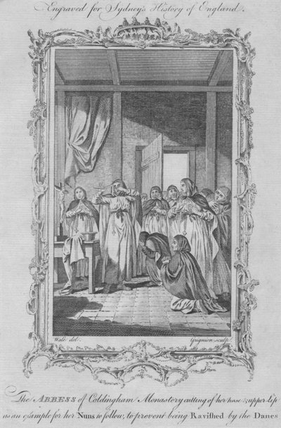 La Badessa del Monastero di Coldingham si auto-mutila per evitare lo stupro da parte degli invasori vichinghi, 1773 da Charles Grignion
