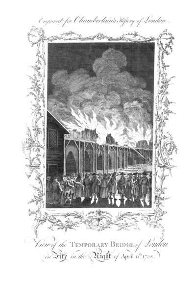 Vista del Ponte Temporaneo di Londra in fiamme...1758., c1770 da Charles Grignion