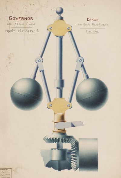Governatore per Motore a Vapore - Elevazione Frontale da Charles Gustav Louis Phillips