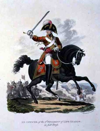Un ufficiale del 2º reggimento delle guardie a cavallo in uniforme completa, inciso da Joseph Constantine Stadler da Charles Hamilton (after) Smith