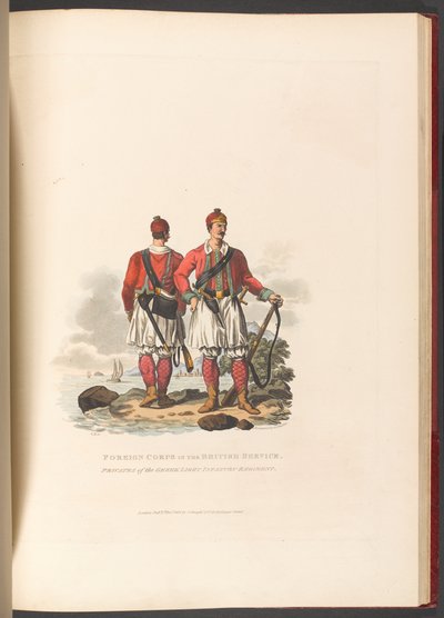 Corpi stranieri al servizio britannico. Soldati del reggimento di fanteria leggera greca da Charles Hamilton (after) Smith